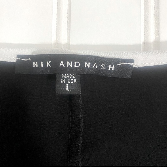 Nik and Nash Comfy Black Long Sleeve Dress Size Large White Line V-Neck Made USA - Picture 6 of 8